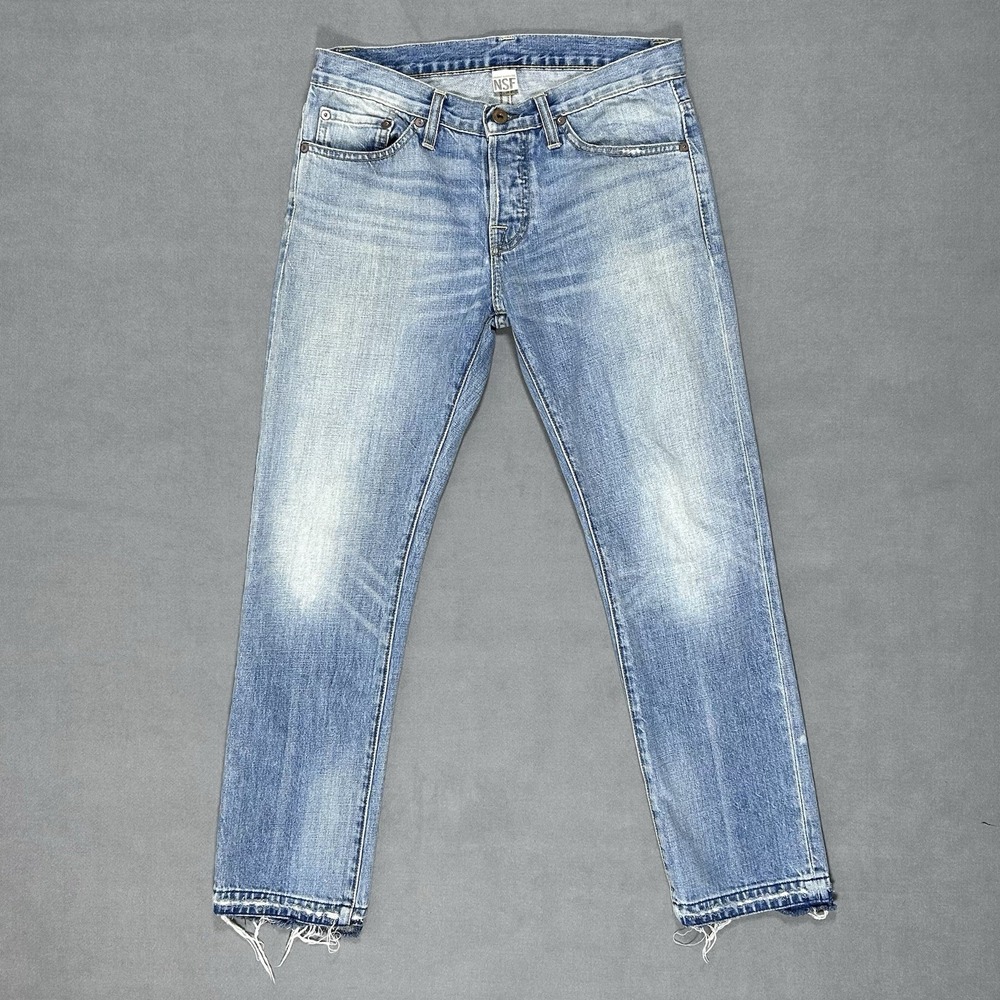 NSF Straight Slouch Jean Women's 26 Blue Denim 100% Cotton Distressed Button Fly